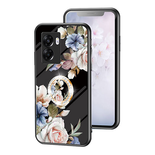 Silicone Frame Flowers Mirror Case Cover S01 for Oppo A57 5G Black
