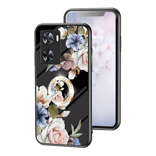 Silicone Frame Flowers Mirror Case Cover S01 for Oppo A57s Black