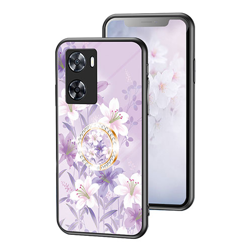 Silicone Frame Flowers Mirror Case Cover S01 for Oppo A57s Clove Purple