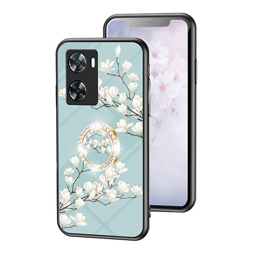 Silicone Frame Flowers Mirror Case Cover S01 for Oppo A57s Cyan