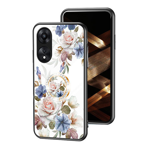 Silicone Frame Flowers Mirror Case Cover S01 for Oppo A58 4G White