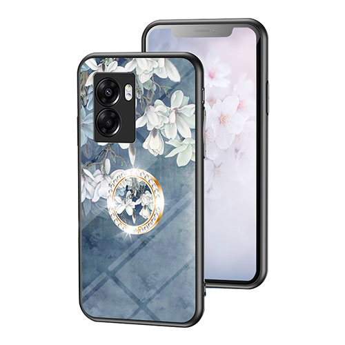 Silicone Frame Flowers Mirror Case Cover S01 for Oppo A77 5G Blue