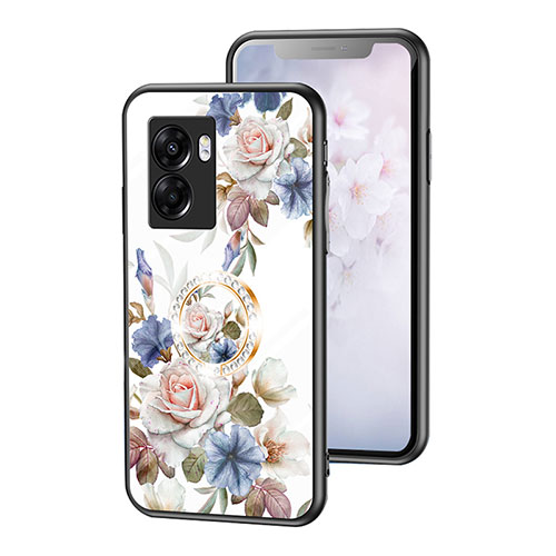 Silicone Frame Flowers Mirror Case Cover S01 for Oppo A77 5G White