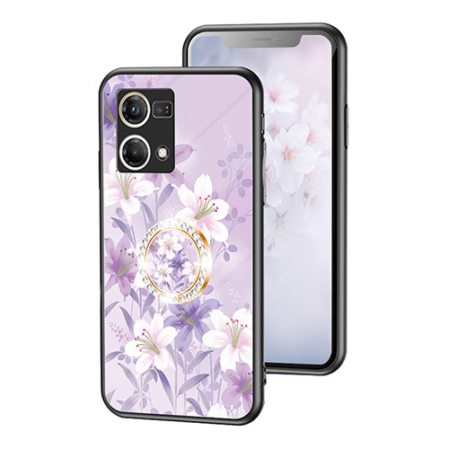 Silicone Frame Flowers Mirror Case Cover S01 for Oppo F21 Pro 4G Clove Purple