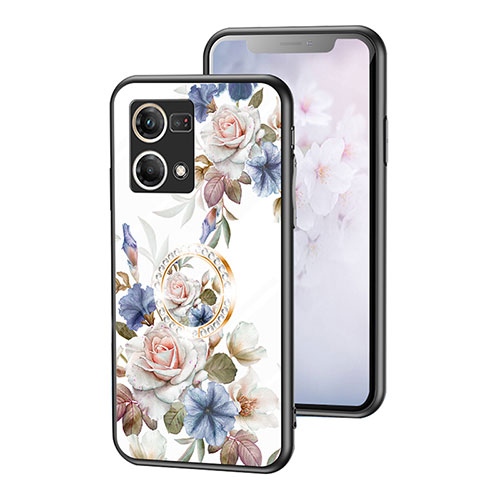 Silicone Frame Flowers Mirror Case Cover S01 for Oppo F21 Pro 4G White