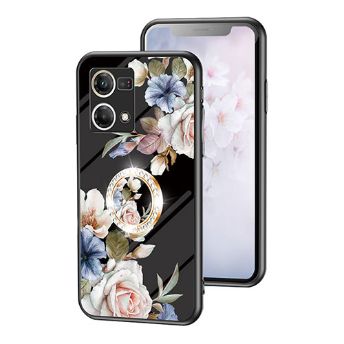 Silicone Frame Flowers Mirror Case Cover S01 for Oppo F21s Pro 4G Black