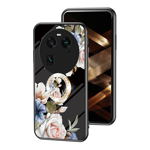 Silicone Frame Flowers Mirror Case Cover S01 for Oppo Find X6 5G Black