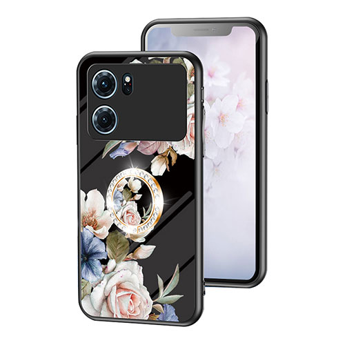 Silicone Frame Flowers Mirror Case Cover S01 for Oppo K10 5G Black