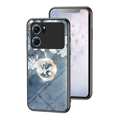 Silicone Frame Flowers Mirror Case Cover S01 for Oppo K10 5G Blue