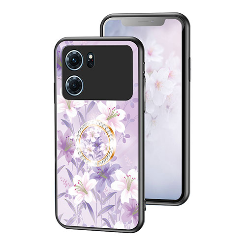 Silicone Frame Flowers Mirror Case Cover S01 for Oppo K10 5G Clove Purple