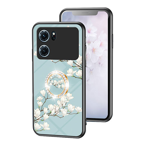 Silicone Frame Flowers Mirror Case Cover S01 for Oppo K10 5G Cyan