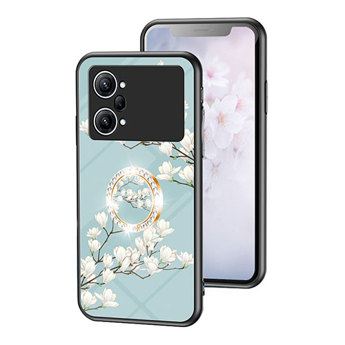 Silicone Frame Flowers Mirror Case Cover S01 for Oppo K10 Pro 5G Cyan