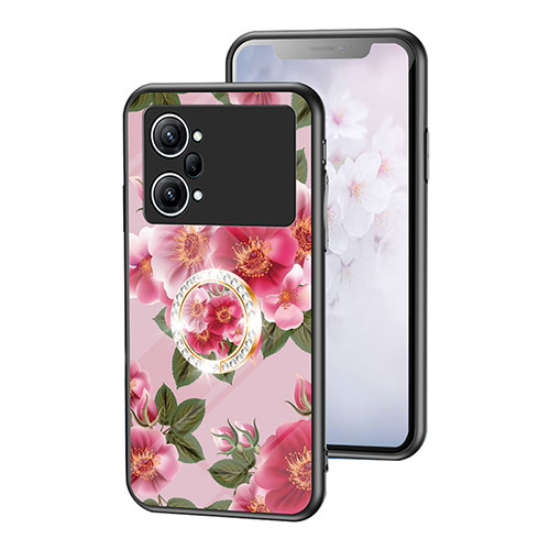 Silicone Frame Flowers Mirror Case Cover S01 for Oppo K10 Pro 5G Red