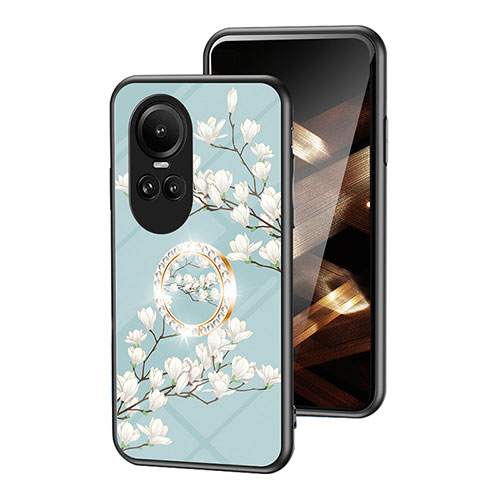 Silicone Frame Flowers Mirror Case Cover S01 for Oppo Reno10 5G Cyan