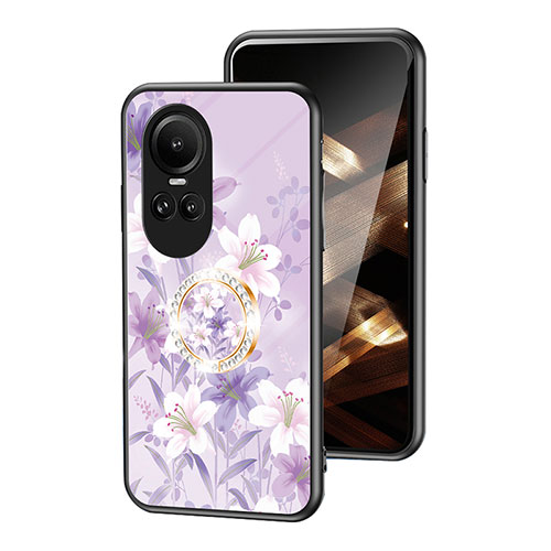 Silicone Frame Flowers Mirror Case Cover S01 for Oppo Reno10 Pro 5G Clove Purple