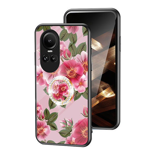 Silicone Frame Flowers Mirror Case Cover S01 for Oppo Reno10 Pro 5G Red