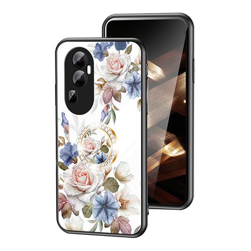 Silicone Frame Flowers Mirror Case Cover S01 for Oppo Reno10 Pro+ Plus 5G White