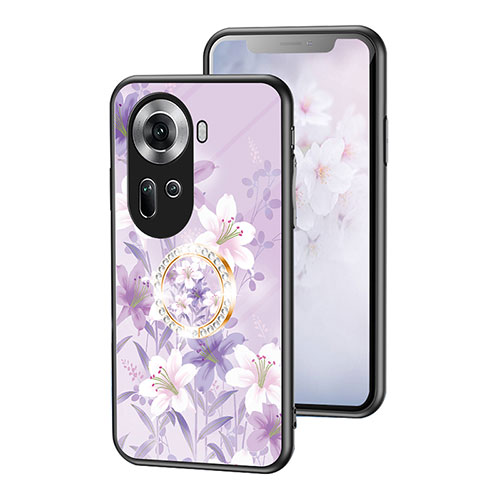 Silicone Frame Flowers Mirror Case Cover S01 for Oppo Reno11 5G Clove Purple