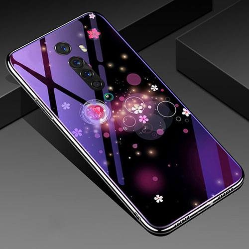 Silicone Frame Flowers Mirror Case Cover S01 for Oppo Reno2 Purple