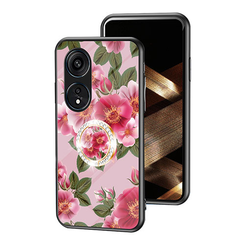 Silicone Frame Flowers Mirror Case Cover S01 for Oppo Reno8 T 4G Red