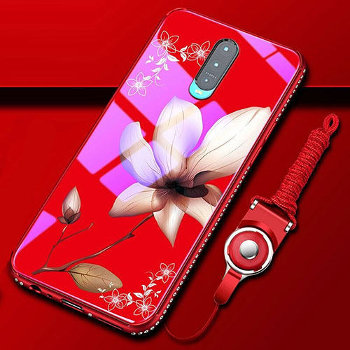 Silicone Frame Flowers Mirror Case Cover S01 for Oppo RX17 Pro Red