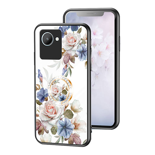 Silicone Frame Flowers Mirror Case Cover S01 for Realme C30 White