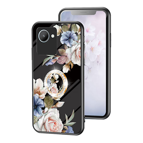 Silicone Frame Flowers Mirror Case Cover S01 for Realme C30s Black