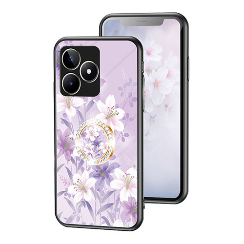 Silicone Frame Flowers Mirror Case Cover S01 for Realme C67 Clove Purple