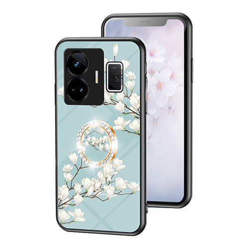 Silicone Frame Flowers Mirror Case Cover S01 for Realme GT3 5G Cyan