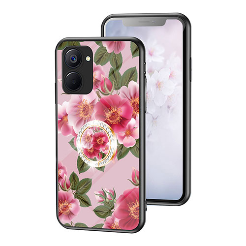 Silicone Frame Flowers Mirror Case Cover S01 for Realme Q5x 5G Red