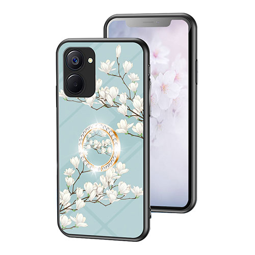 Silicone Frame Flowers Mirror Case Cover S01 for Realme V30 5G Cyan