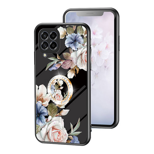 Silicone Frame Flowers Mirror Case Cover S01 for Samsung Galaxy M53 5G Black