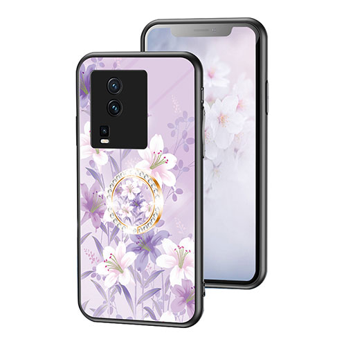 Silicone Frame Flowers Mirror Case Cover S01 for Vivo iQOO Neo7 SE Clove Purple