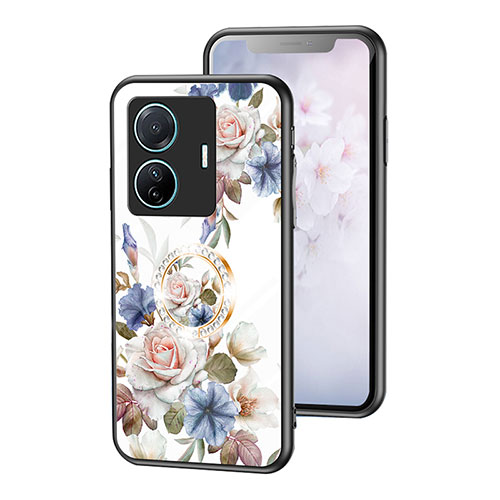 Silicone Frame Flowers Mirror Case Cover S01 for Vivo iQOO Z6 Pro 5G White