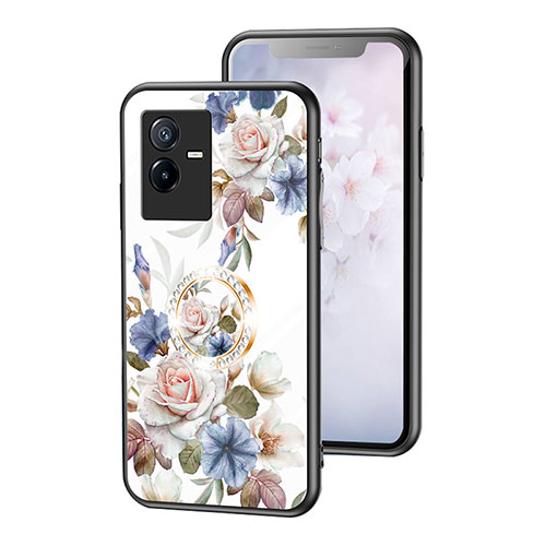 Silicone Frame Flowers Mirror Case Cover S01 for Vivo T2x 5G White