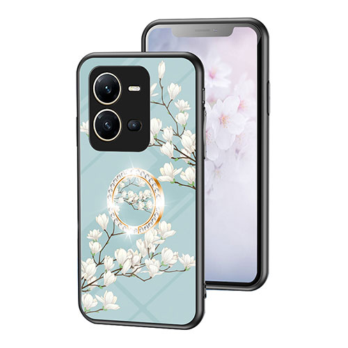 Silicone Frame Flowers Mirror Case Cover S01 for Vivo V25 5G Cyan