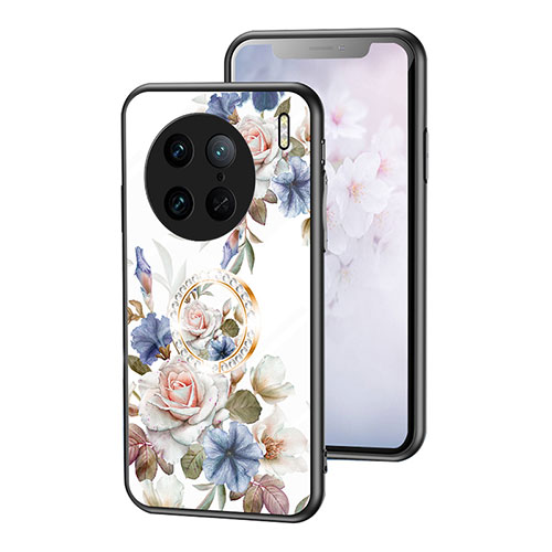 Silicone Frame Flowers Mirror Case Cover S01 for Vivo X90 Pro 5G White