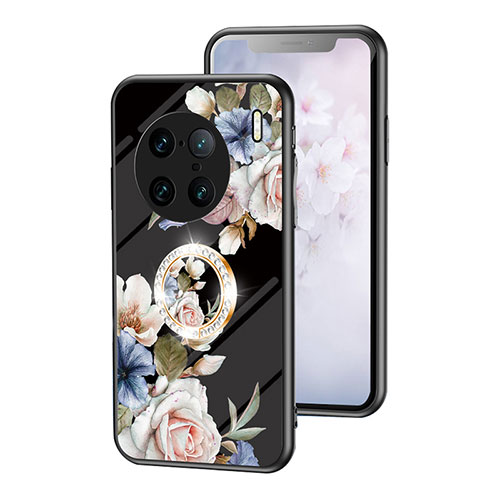 Silicone Frame Flowers Mirror Case Cover S01 for Vivo X90 Pro+ Plus 5G Black