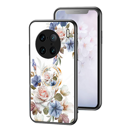 Silicone Frame Flowers Mirror Case Cover S01 for Vivo X90 Pro+ Plus 5G White