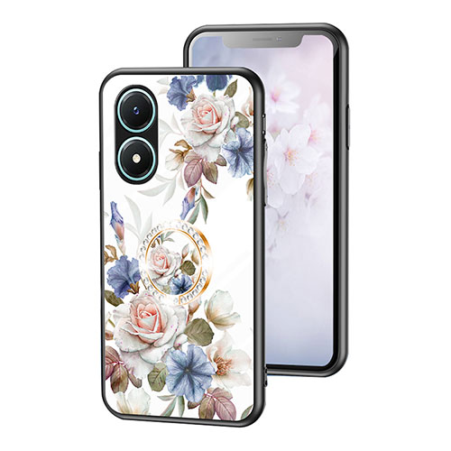 Silicone Frame Flowers Mirror Case Cover S01 for Vivo Y02S White