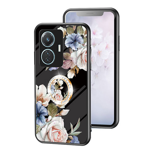 Silicone Frame Flowers Mirror Case Cover S01 for Vivo Y55 4G Black