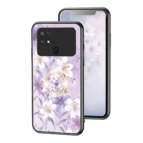 Silicone Frame Flowers Mirror Case Cover S01 for Xiaomi Poco C40 Clove Purple