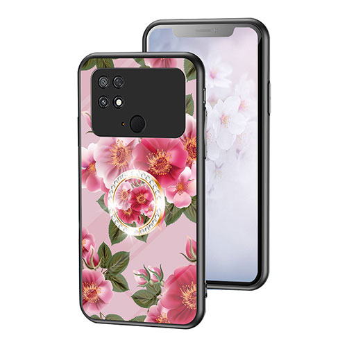 Silicone Frame Flowers Mirror Case Cover S01 for Xiaomi Poco C40 Red