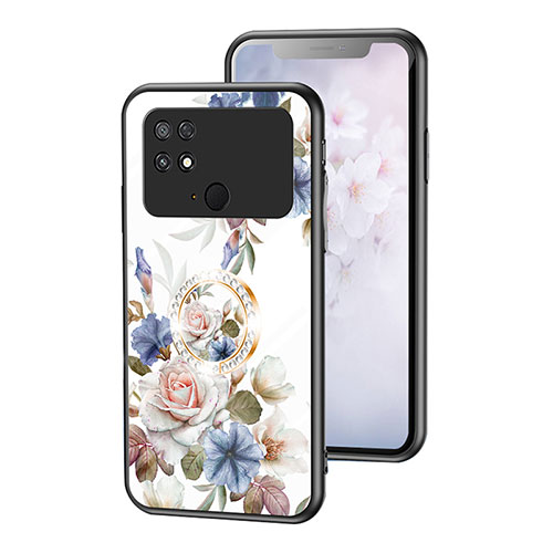 Silicone Frame Flowers Mirror Case Cover S01 for Xiaomi Poco C40 White