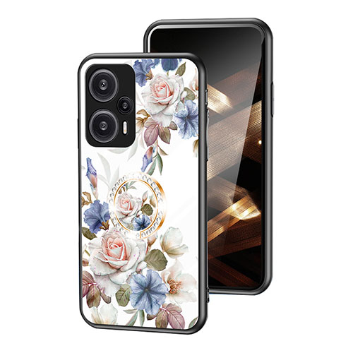 Silicone Frame Flowers Mirror Case Cover S01 for Xiaomi Poco F5 5G White