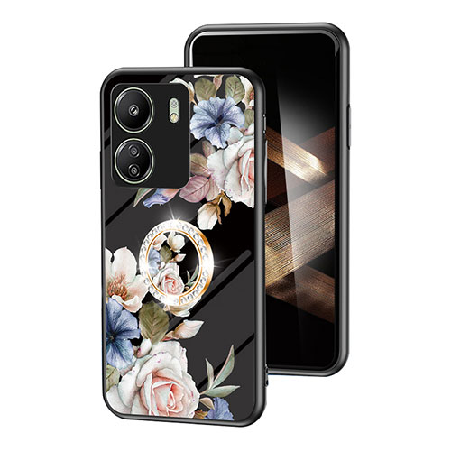 Silicone Frame Flowers Mirror Case Cover S01 for Xiaomi Redmi 13C Black