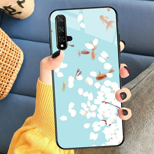 Silicone Frame Flowers Mirror Case for Huawei Nova 5T Cyan