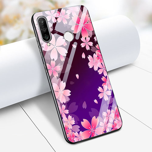 Silicone Frame Flowers Mirror Case S01 for Huawei P30 Lite XL Purple