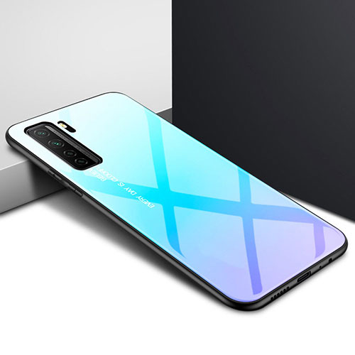 Silicone Frame Mirror Case Cover for Huawei Nova 7 SE 5G Sky Blue