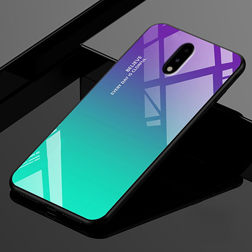 Silicone Frame Mirror Case Cover for OnePlus 7 Cyan